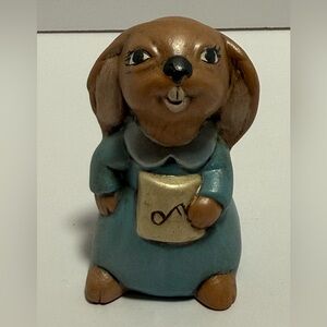 Vintage 1972 Brown Rabbit Buckteeth Blue Dress Singing Hand-painted Signed